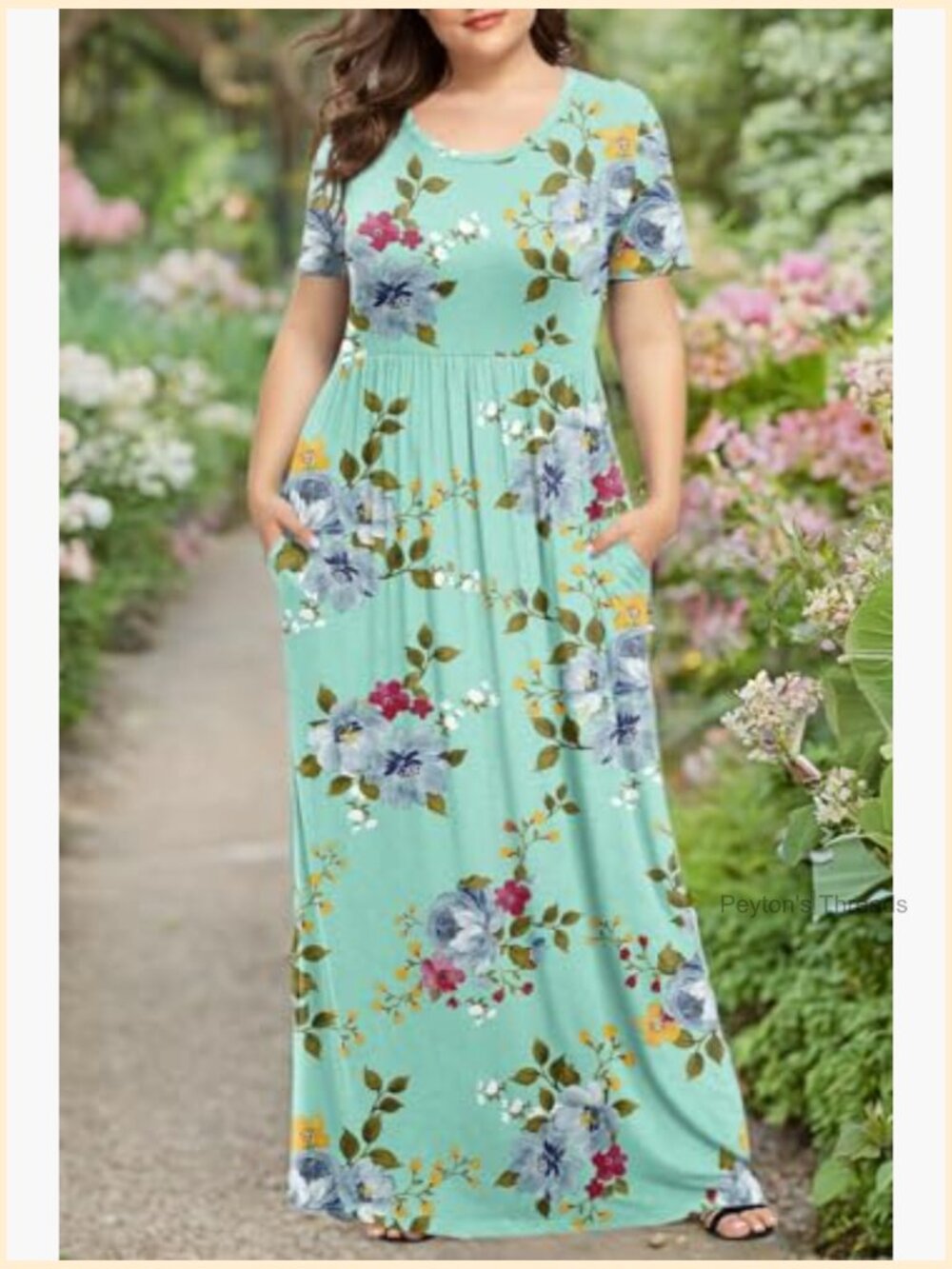 Plus Size Maxi Dress with Pockets Short Sleeve Summer Casual - Picture 5 of 7